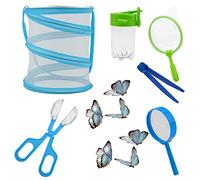 6 Pcs Outdoor Explorer Kit for Kids Insect Catching Kit Bug Hunting Kits for Kids including Critter Cage,Magnifying Glass,Tweezers,Insect Bottle,Insect Catching Scissors,butterfly net (blue)