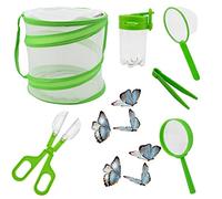 6 Pcs Outdoor Explorer Kit for Kids Insect Catching Kit Bug Hunting Kits for Kids including Critter Cage,Magnifying Glass,Tweezers,Insect Bottle,Insect Catching Scissors,butterfly net (green)