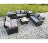 Fimous 6 PCS Outdoor Lounge Sofa Set Wicker PE Rattan Garden Furniture Set with Square Coffee Table Double Seat Sofa 2 Side Tables Dark Grey Mixed