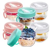 6 Pcs Overnight Oats Containers with Lids and Spoons 20 Oz Plastic Yogurt Jars Leakproof Overnight Oats Jars Oatmeal Salad Jars with Lids Smoothie Prep Containers Cups for Food Storage, 3 Colors