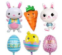 6 Pcs Oversized Easter Foil Balloons, Party Decorations Easter Eggs Bunny Rabbit Chick Helium Balloons