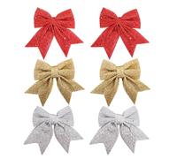 6 Pcs Padorul Christmas Tree Decor Glitter Bows Set，Red Gold Silver Styles，Home Decoration & Xmas Decorations for Family Parties