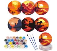 6 Pcs Paint by Numbers Coasters Kits with Holder, DIY Paint by Numbers Coasters for Adults Beginners, Coasters with Brushes Acrylic Paint, Paint by Numbers Kits Craft Supplies-11-Sunset
