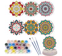 6 Pcs Paint by Numbers Coasters Kits with Holder, DIY Paint by Numbers Coasters for Adults Beginners, Coasters with Brushes Acrylic Paint, Paint by Numbers Kits Craft Supplies -02-Mandala