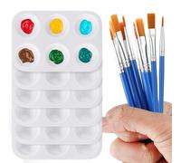 6 Pcs Paint Palette & 8 Pcs Paint Brushes, Plastic Paint Pallets Watercolor Brushes Palette Painting Tray Acrylic Paint Brushes for Painting Party, Art Painting and DIY Craft Class, 6 Wells