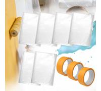 6 Pcs Painter Cover Films - 4 x 5 m Transparent Tarpaulin Construction Film, 6 Plastic dust Cover with 3 Pieces of 35mm × 50m Painter's Tape, Polythene Dust Sheet for Painting, Renovation and Moving
