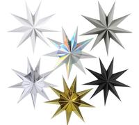 6 PCS Paper Star Lanterns Christmas Decorations Stars Paper Lampshades Christmas Tree Hanging Decoration Xmas Crafts Vintage Baubles Coloured Star Gifts for Ceiling Window Home Party 30CM