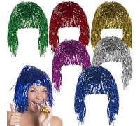 6 Pcs Party Wigs, Hair Tinsel Kit For Masquerade Wigs, Shiny Tinsel Wig In Red Blue Gold Silver Green Rose Red, Fancy Dress Cosplay Photo Props, Adults Men Women Party Accessories