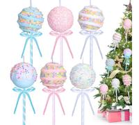 6 Pcs Pastel Lollipop Candy Land Christmas Ornaments Set, Assorted Cute Macaron Color Ball Lollipop Dessert Hanging Pendant Decorations for Xmas Tree, Kids Birthday Party, Home Holiday Decor Supplies