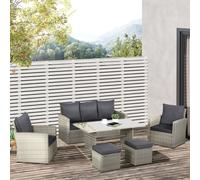 Outsunny 6pc Outdoor PE Rattan Tempered Glass Dining Table Sets w/ Cushions - Mixed Grey, Grey