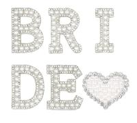 6 Pcs Pearl Letters Bride Stickers Iron On Patches White Stick Rhinestones for Clothes Fabric Applique Craft Accessories