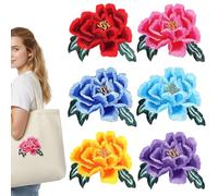 6 Pcs Peony Embroidered Patches Iron On Large 6 Color Flower Patches Exquisite Retro Peony Flower Applique for Clothing, Shirts, Jeans, Skirts, Hats, Bags