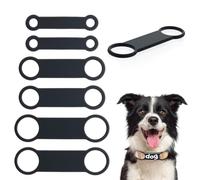6 PCS Personalized Dog and Cat Tag, Rubber Band Replacement Silicone Elastic Holder for Pet Collar Slide on Name ID Silent Noiseless Attachement for Puppy Kitten Small Dogs Cats (Black, 3 Sizes)