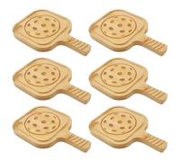 6 Pcs Pickleball Engraved Coasters, Wood Cup Tray with Handle Deep Groove and Waterproof Varnish Design, Paddle Shape Cup Coaster, Coffee Table Cup Mat for Home Bar Club Party