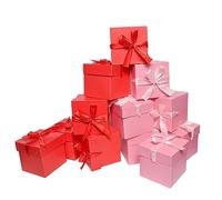 6 Pcs Pink & 6 Pcs Red Gift Boxes with Lids for Birthdays, Easter, Mother's, Father's, Women's Day, Graduation and All Occasions, (12-Count, Finished Size 4'' x 4''x 4'')