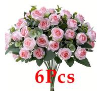 6 Pcs Pink Artificial Rose Flowers Faux Silk Hydrangea Bouquet Vintage Wedding For Door Decor Wedding