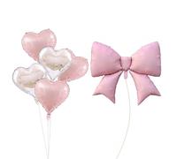6 Pcs Pink Bow Balloons,Large Bow Balloon Pink and Silver Heart Balloons Elegant Bow Foil Balloon,Bow Themed Party Decorations for Birthday Valentine's Day Wedding Engagement Party Decoration (Pink)