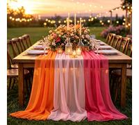 6 Pcs Pink Orange Red Party Decorations Table Runner Cloth 10Ft Boho Sheer Rustic Fabric for Birthday Baby Shower Wedding Bridal Graduation Sunset Soiree Decor