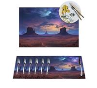 6 PCS Placemats Set Heat Resistant Non-Slip Place Mat for Dining Table Monument Valley Landscape PVC Woven Placemat Wipeable Indoor/Outdoor Table Mats Washable Table Mats for Table Decor