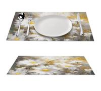 6 PCS Placemats Set PVC Vinyl Woven Table Mats Heat-Resistant Farmhouse Place Mat Non-Slip Washable Yellow White Flowers Woven Placemats for Dining Table Kitchen Weddings Party Decor