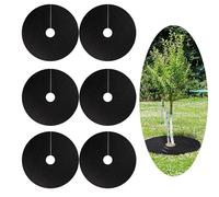 6 Pcs Plant Protector Mat, Tree Mulch Ring Plant Barrier Guard Collar, Round Reusable Non-Woven Tree Protector Cover Mat for Control Weeds Deters Root Flies Slugs Snails and Protect Garden