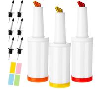 6 Pcs Plastic Bar Juice Pour Bottles with Stainless Steel Liquor Bottle Pourers 34 Oz Juice Dispensers Store and Pour Containers for Bar Home Bartending Party