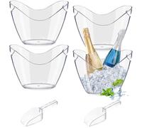 6 Pcs Plastic Clear Ice Bucket with Ice Scoops, 4 L Acrylic Ice Tub Beer Bucket Beverage Tub for Parties, Chiller Bin for Wine Champagne or Beer, Barware Accessories