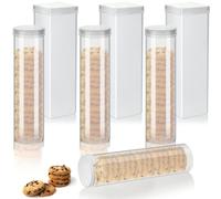 6 Pcs Plastic Cracker Keeper Small Cracker Storage Containers Plastic Cookie Containers Round and Square Sizes Airtight Kitchen Container for Saltine Crackers Dry Food Storage Keep Fresh