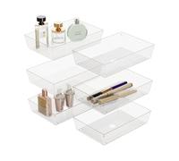 6 PCS Plastic Drawer Organizer,6"X9" Clear Desk Storage Trays,Vanity Organizers,Clear Storage Tray for Makeup,Kitchen Utensils,Bedroom,Bathroom and Office