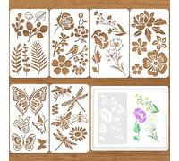 6 Pcs Plastic Wood Burning Stencils, Patio Stencil for Painting on Woods, Stencils for Crafts Reusable, Carving Drawing Engraving Scrapbooking Journal Templates(Plant Style, 6.9×3.94 Inches)