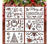 6 Pcs Plastic Xmas Stencils DIY Craft Word Reusable Snowflake Stencils Large Painting Templates for Decor, 11.81 x 7.87 Inch
