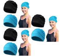6 Pcs Pleated Stretchy Swim Cap for Men and Women Polyester | Lightweight Breathable Cloth Design, Secure Fit without Discomfort, Prevents Hair Tangles, Black and Lake Blue