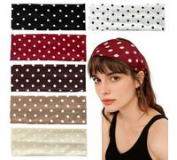 6 PCS Polka Dot Headband for Women Polka Dot Elastic Headbands Cute Retro Wide Head Bands Soft Fabric Headdress Breathable Head Wraps Fashion Non Slip Hair Accessories for Girls Hair Styling Supplies