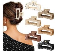 6 Pcs Polka Dot Medium Claw Clips for Thin Hair 3.35'' Square Hair Clips | Non-Slip Strong Hold Rectangle Banana Jaw Clip Hair Accessories for Thin/Fine Hair Durable Material, Neutral Tone, Matte