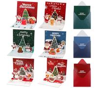 6 PCS Pop Up 3D Christmas Cards 2025 With Envelopes,3D Xmas Cards Pop Up Patterns with Tree Snowman Santa Claus Merry Christmas Celebration Congratulation Wishes Gifts Children Kids Friends Family