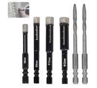 6 PCS Porcelain Tile Drill Bit Set with 6/8/10/12mm Diamond Dry Drill Bits and 2pcs 6mm Hex Shank Drill Bit for Ceramic Granite Marble and Glass