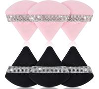 6 Pcs Powder Puff Face Soft Triangle Makeup Puff Velour Cosmetic Foundation Sponge for Loose Powder Mineral Powder Body Powder Makeup Tool for Undereye Setting Powder Puffs (Peach Pink and Black)