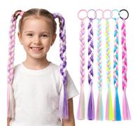 6 PCS Pre-Braided Coloured Hair Extensions, Crazy Hair Day for Kids and Parties, Lightweight Synthetic Plaits with Elastic Bands, Multicolour Style Set