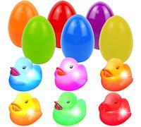 6 Pcs Pre-Filled Easter Eggs with Light-up Floating Duck Bath Toys for Kid Toddlers Easter Eggs Hunt, Easter Basket Stuffers/Fillers, Filling Treats, Easter Party Favor, Classroom Prize Supplies