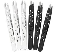 6 Pcs Precision Tweezers, Professional Stainless Steel Eyebrow Plucking Tweezers Ingrown Hair, Facial Hair, Splinter, Blackhead, Tick Remover for Women Men (Black & Silver)