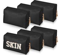 6 Pcs Preppy Patch PU Leather Cosmetic Bag Waterproof Neat Pouch Portable Makeup Bag for Women Friends Cosmetic Organizer Travel Toiletry Pencil Case (Black)