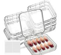 6 PCS Press On Nail Packaging Box Press on Nail Storage Box for PressOns with 30 Pcs Adhesive Double Sided Tape, Clear Acrylic Nails Display Case for NailArt