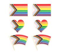 6 Pcs Progress Pride Pins - Rainbow Heart, Flag, and Banner Lapel Badges - LGBTQ+ Accessories for Backpack, Hat, Clothes - Pride Month Gift Decorations