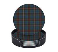 6 PCS PU Leather Coasters with Holder, Fraser Hunting Ancient Tartan Drink Coaster Set Absorbent Heat Bar Table Decor