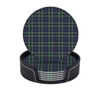 6 PCS PU Leather Coasters with Holder, Graham of Montrose Modern Tartan Drink Coaster Set Absorbent Heat Bar Table Decor