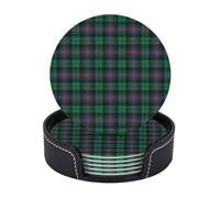 6 PCS PU Leather Coasters with Holder, Urquhart Broad Red Ancient Tartan Drink Coaster Set Absorbent Heat Bar Table Decor