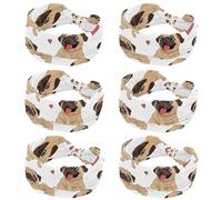 6 PCS Pugs Puppies Dog Women Headbands Wide Hair Wrap Extra Turban Head Bands for Lady Large Sport Workout Stretch Non-slip Big Hair Bands