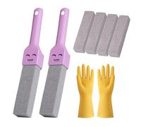 6 Pcs Pumice Stones for Toilet Cleaning with Handle & Gloves - Heavy Duty Limescale Remover for Bath, Pool, Kitchen, Grill