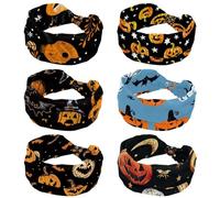 6 PCS Pumpkin for Halloween2 Women Headbands Wide Hair Wrap Extra Turban Head Bands for Lady Large Sport Workout Stretch Non-slip Big Hair Bands