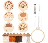 6 Pcs Punch Needle Coaster Kit, Rainbow Embroidery Kit for Beginners and Adults, Car DIY Rug Drink Coasters With Adhesive Felt Yarns, Hoop Tools for Craft